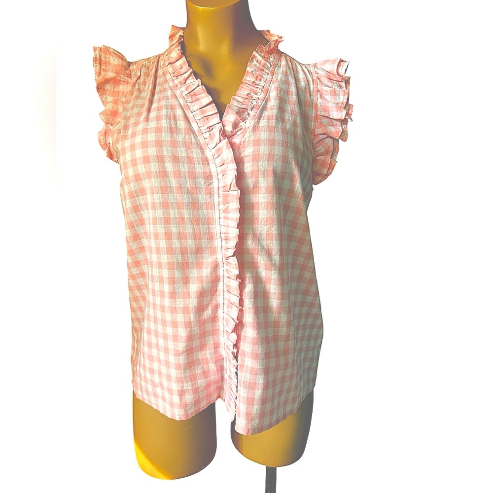J. Crew Pink Ruffled Gingham Women's Top